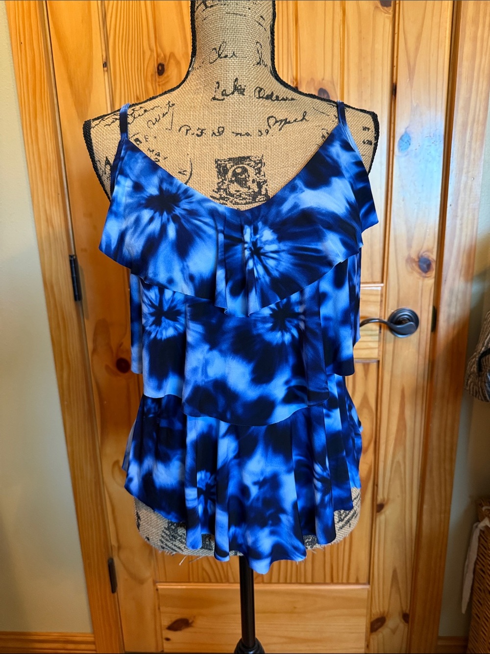 Aqua Green Blue Tie-Dye Ruffle Camisole